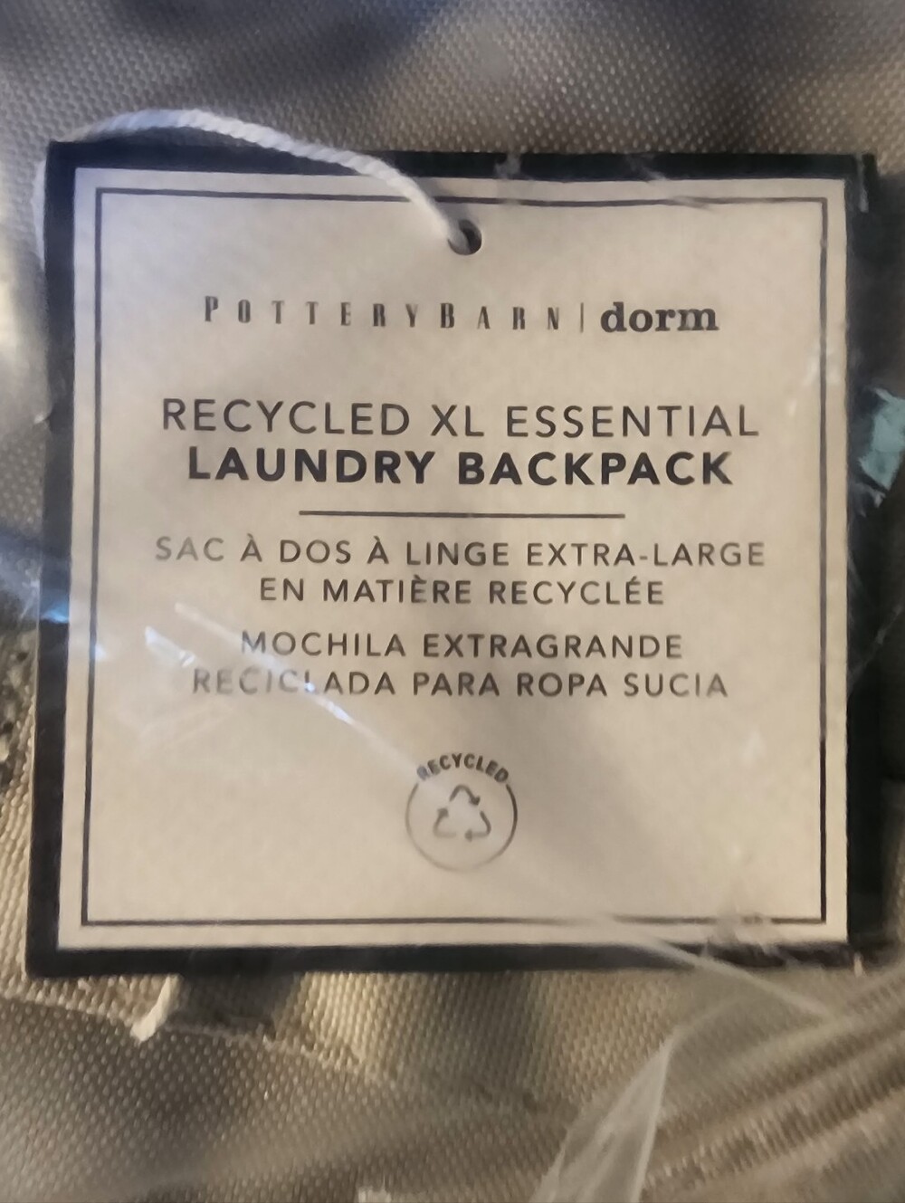 LAUNDRY BAG XL BACKPACK STYLE POTTERY BARN GRAY NWT